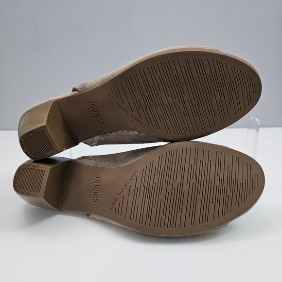 Munro Rochelle Heel Womens 9 Taupe Shimmer Suede Slingback Peep Toe Comfort - Picture 11 of 13